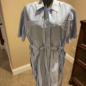 NWOT Eudon Choi pleaded dress with unfinished hems size GB 14 French 42 US 8